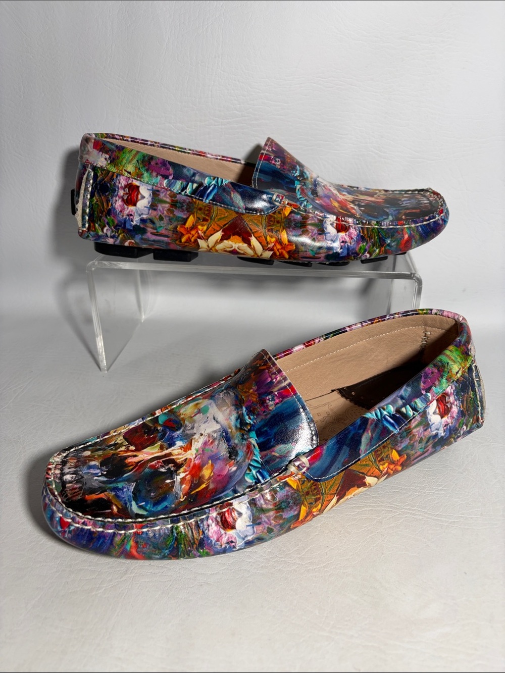 Robert Graham Driving Shoes Loafer Blue Skull NEW No Tags Brushwork Leather Sz 9